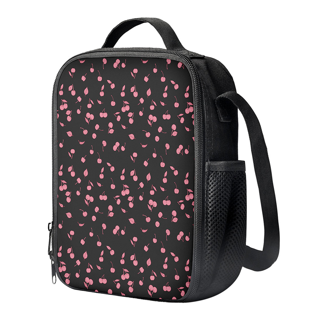 Pink Cherry Pattern Print Crossbody Lunch Bag