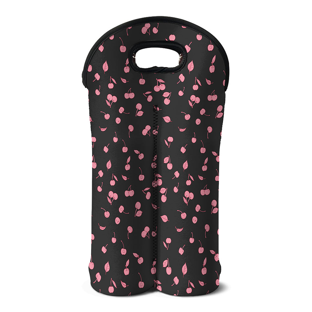 Pink Cherry Pattern Print Double Neoprene Wine Tote