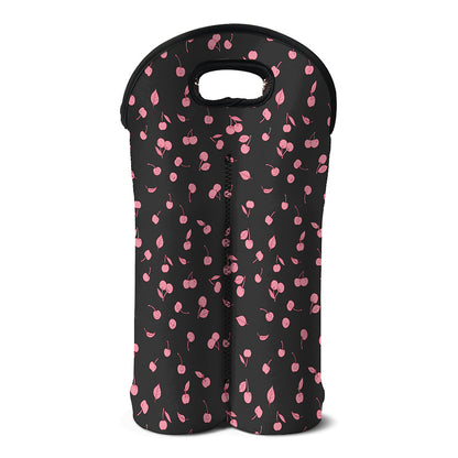 Pink Cherry Pattern Print Double Neoprene Wine Tote