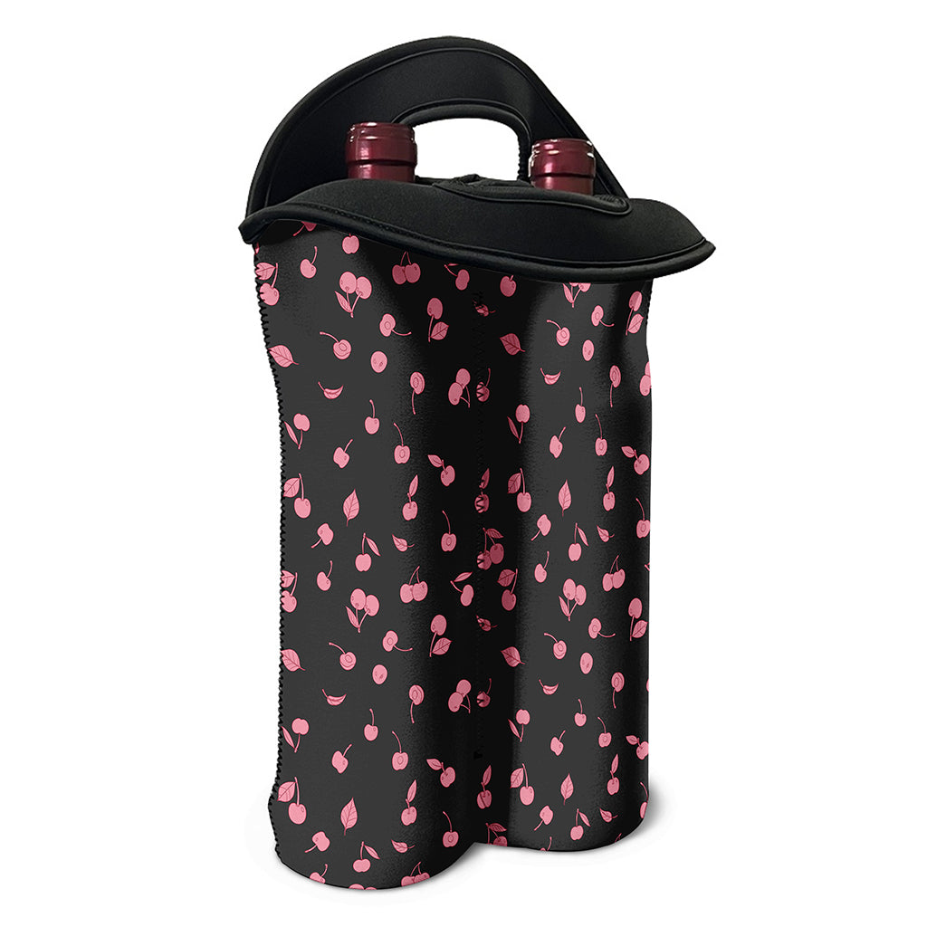 Pink Cherry Pattern Print Double Neoprene Wine Tote