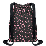 Pink Cherry Pattern Print Drawstring Backpack