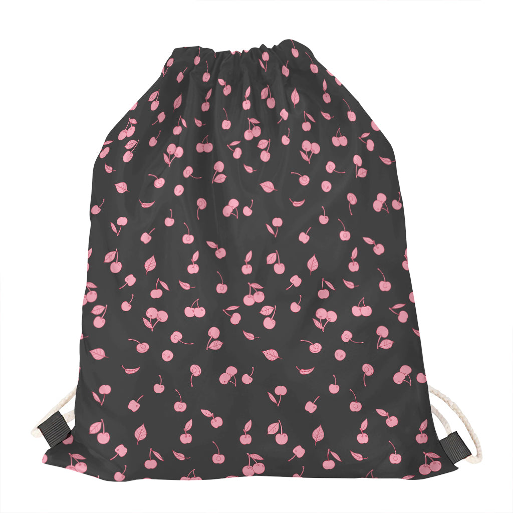 Pink Cherry Pattern Print Drawstring Bag