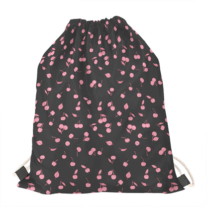 Pink Cherry Pattern Print Drawstring Bag