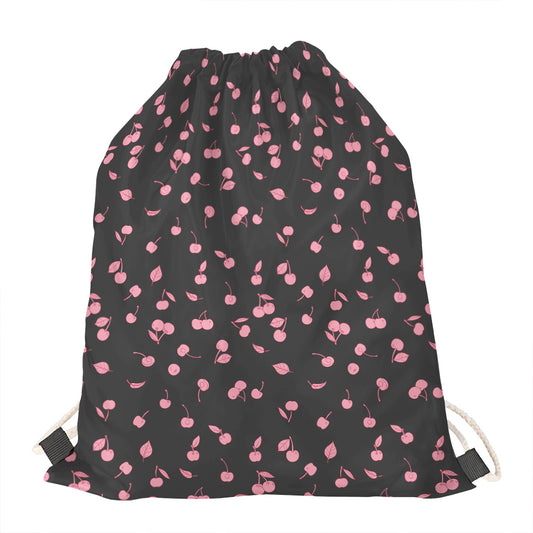 Pink Cherry Pattern Print Drawstring Bag