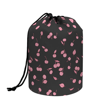 Pink Cherry Pattern Print Drawstring Makeup Bag