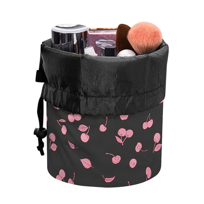 Pink Cherry Pattern Print Drawstring Makeup Bag