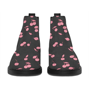 Pink Cherry Pattern Print Flat Ankle Boots