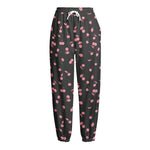 Pink Cherry Pattern Print Fleece Lined Knit Pants