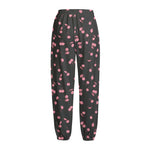 Pink Cherry Pattern Print Fleece Lined Knit Pants