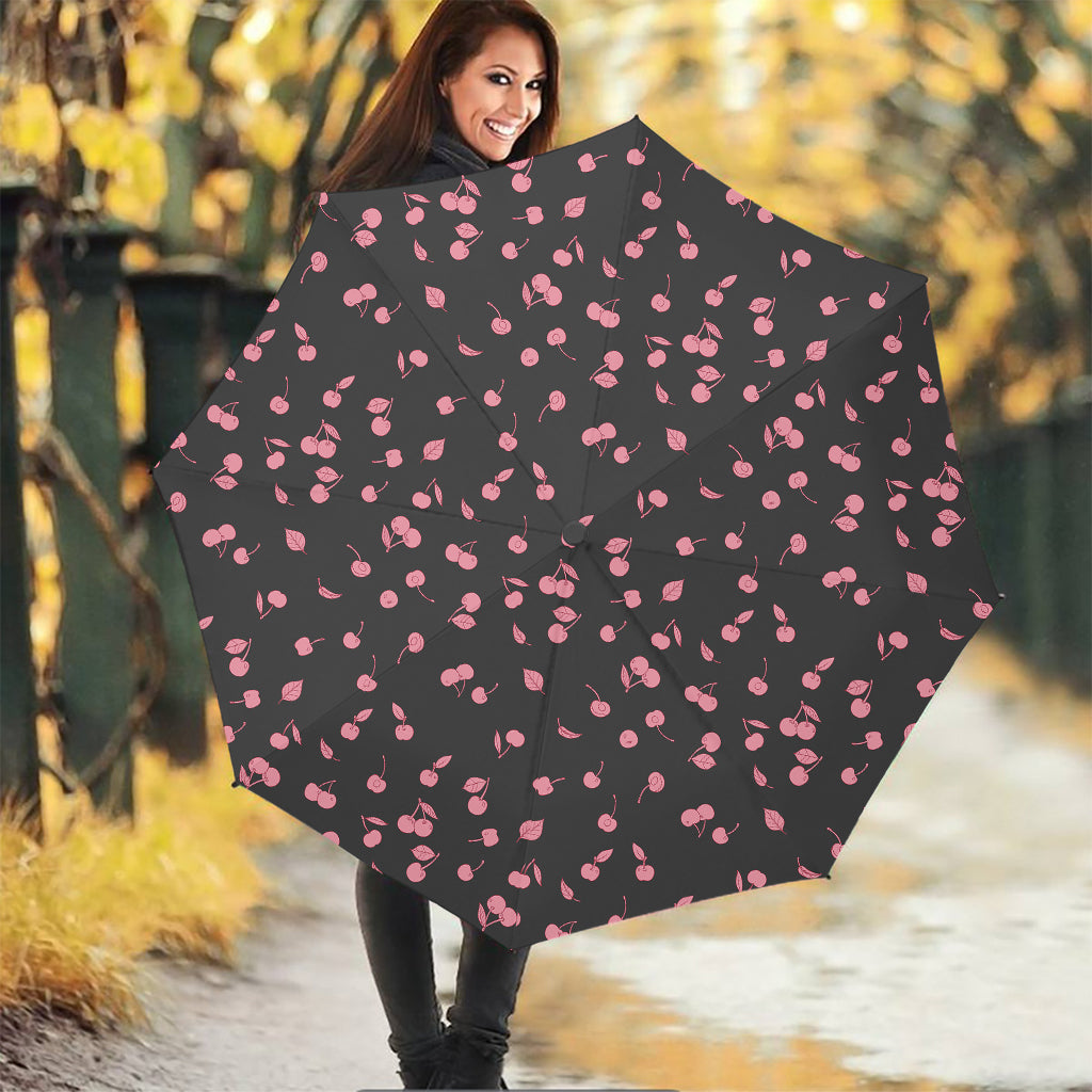 Pink Cherry Pattern Print Foldable Umbrella