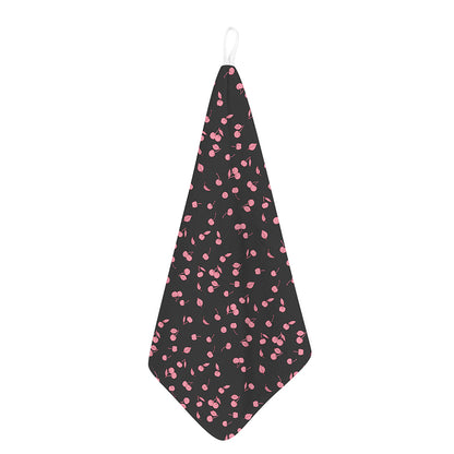 Pink Cherry Pattern Print Hand Towel
