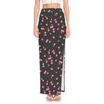 Pink Cherry Pattern Print High Slit Maxi Skirt