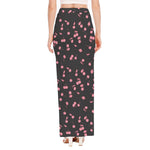 Pink Cherry Pattern Print High Slit Maxi Skirt
