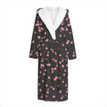 Pink Cherry Pattern Print Hooded Bathrobe