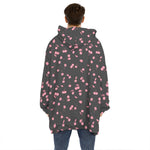 Pink Cherry Pattern Print Hoodie Blanket