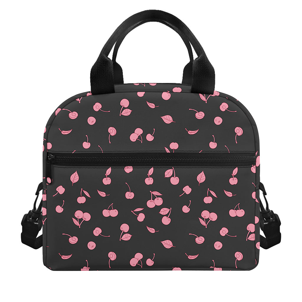 Pink Cherry Pattern Print Insulated Lunch Bag