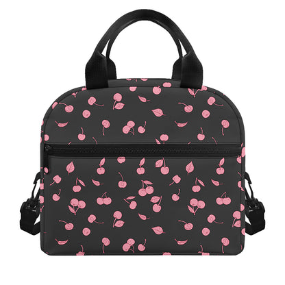 Pink Cherry Pattern Print Insulated Lunch Bag