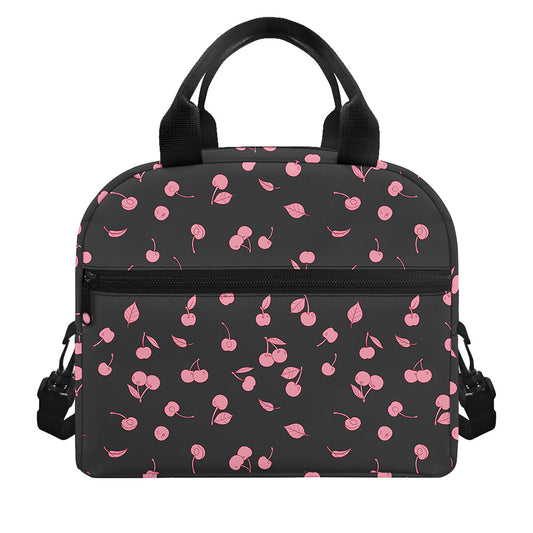 Pink Cherry Pattern Print Insulated Lunch Bag