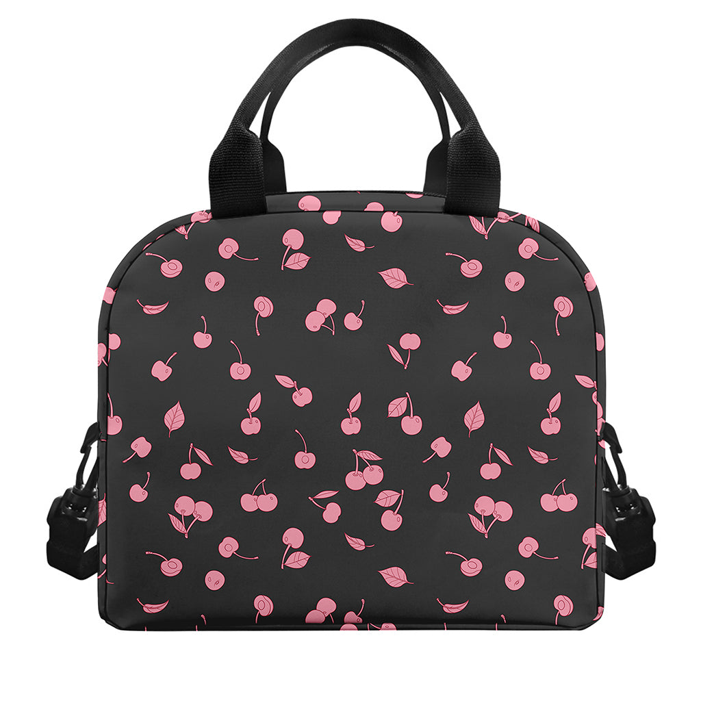 Pink Cherry Pattern Print Insulated Lunch Bag
