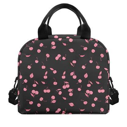 Pink Cherry Pattern Print Insulated Lunch Bag