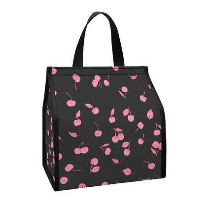 Pink Cherry Pattern Print Insulated Lunch Tote