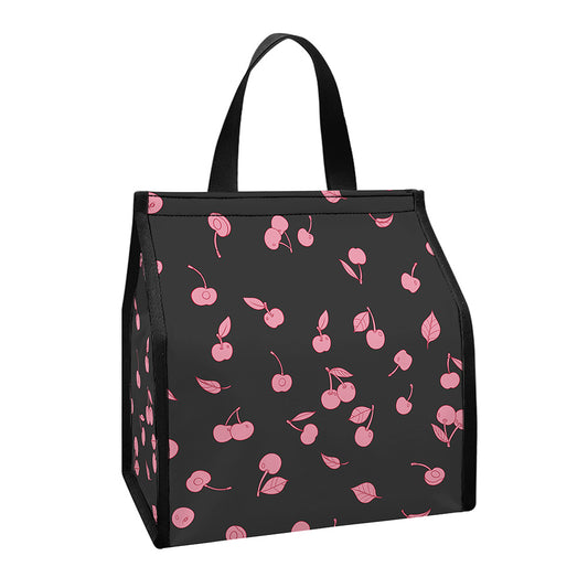 Pink Cherry Pattern Print Insulated Lunch Tote