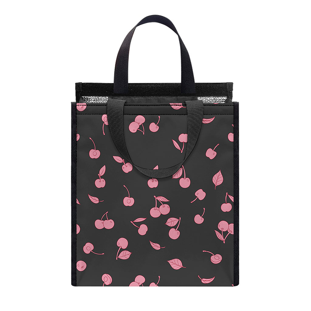 Pink Cherry Pattern Print Insulated Lunch Tote