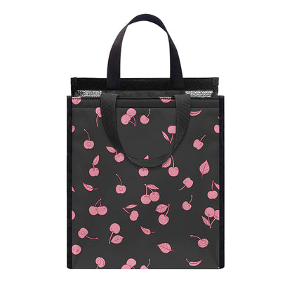 Pink Cherry Pattern Print Insulated Lunch Tote