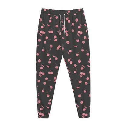 Pink Cherry Pattern Print Jogger Pants