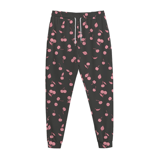 Pink Cherry Pattern Print Jogger Pants