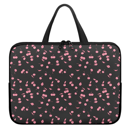 Pink Cherry Pattern Print Laptop Sleeve With Handle