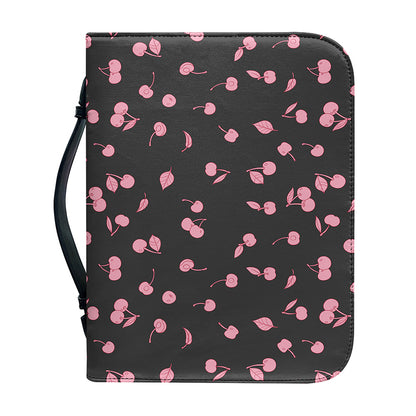 Pink Cherry Pattern Print Leather Bible Cover