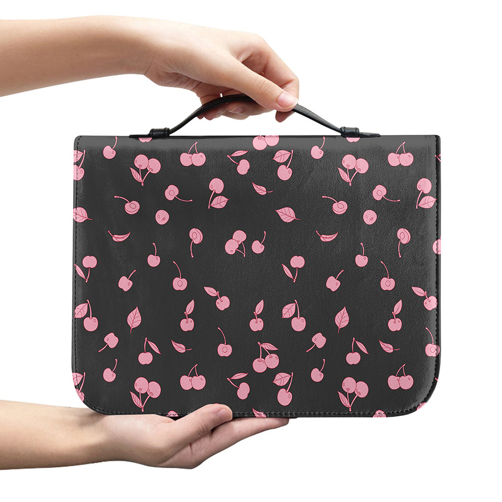 Pink Cherry Pattern Print Leather Bible Cover
