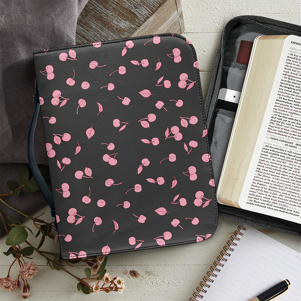 Pink Cherry Pattern Print Leather Bible Cover
