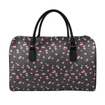 Pink Cherry Pattern Print Leather Duffle Bag