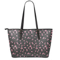 Pink Cherry Pattern Print Leather Tote Bag With Zipper