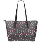 Pink Cherry Pattern Print Leather Tote Bag