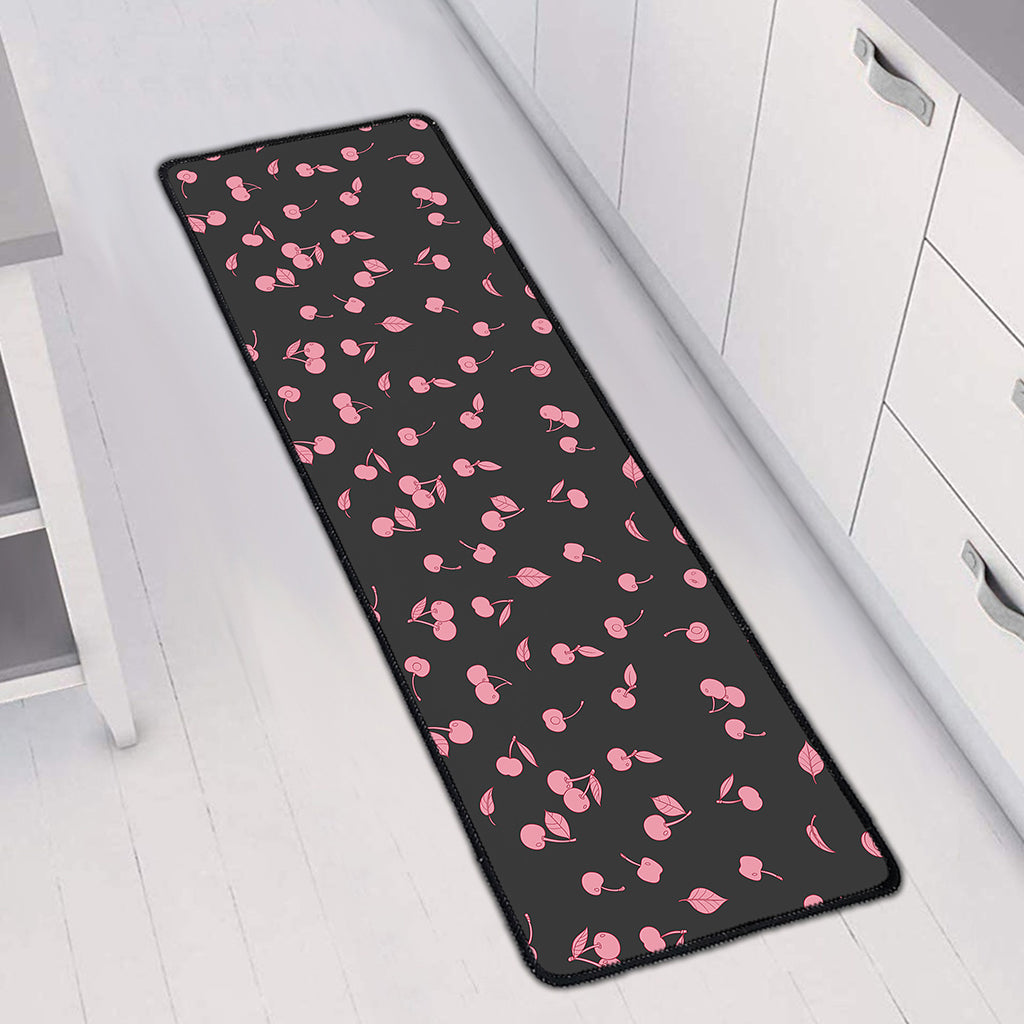 Pink Cherry Pattern Print Long Kitchen Mat