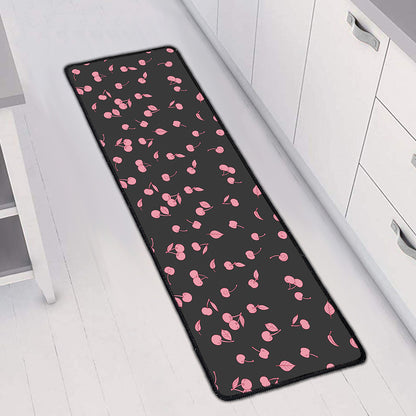 Pink Cherry Pattern Print Long Kitchen Mat