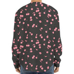 Pink Cherry Pattern Print Long Sleeve Baseball Jersey