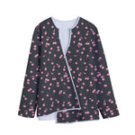 Pink Cherry Pattern Print Long Sleeve Short Coat