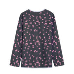 Pink Cherry Pattern Print Long Sleeve Short Coat
