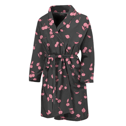 Pink Cherry Pattern Print Men's Bathrobe