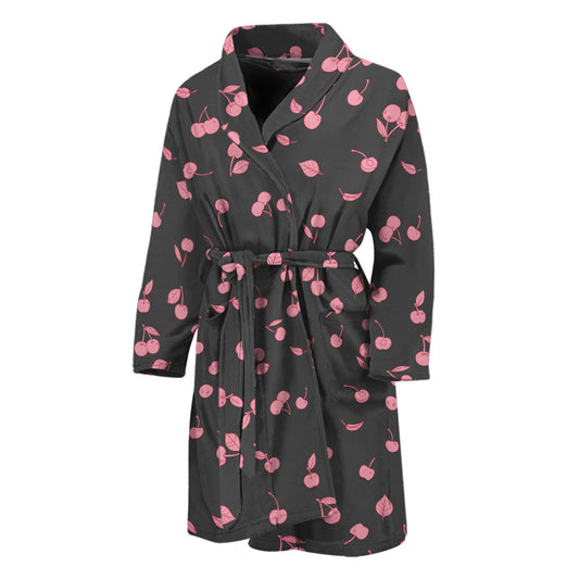 Pink Cherry Pattern Print Men's Bathrobe