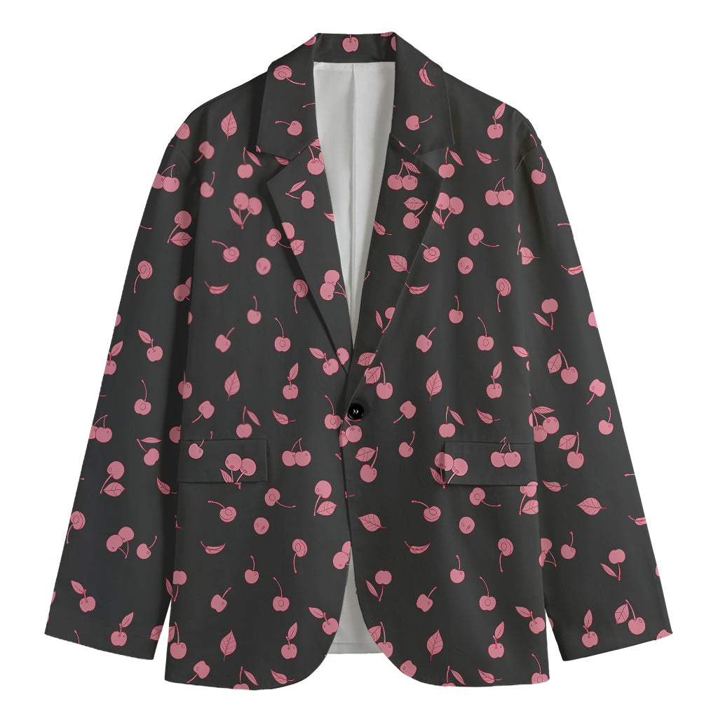 Pink Cherry Pattern Print Men's Blazer