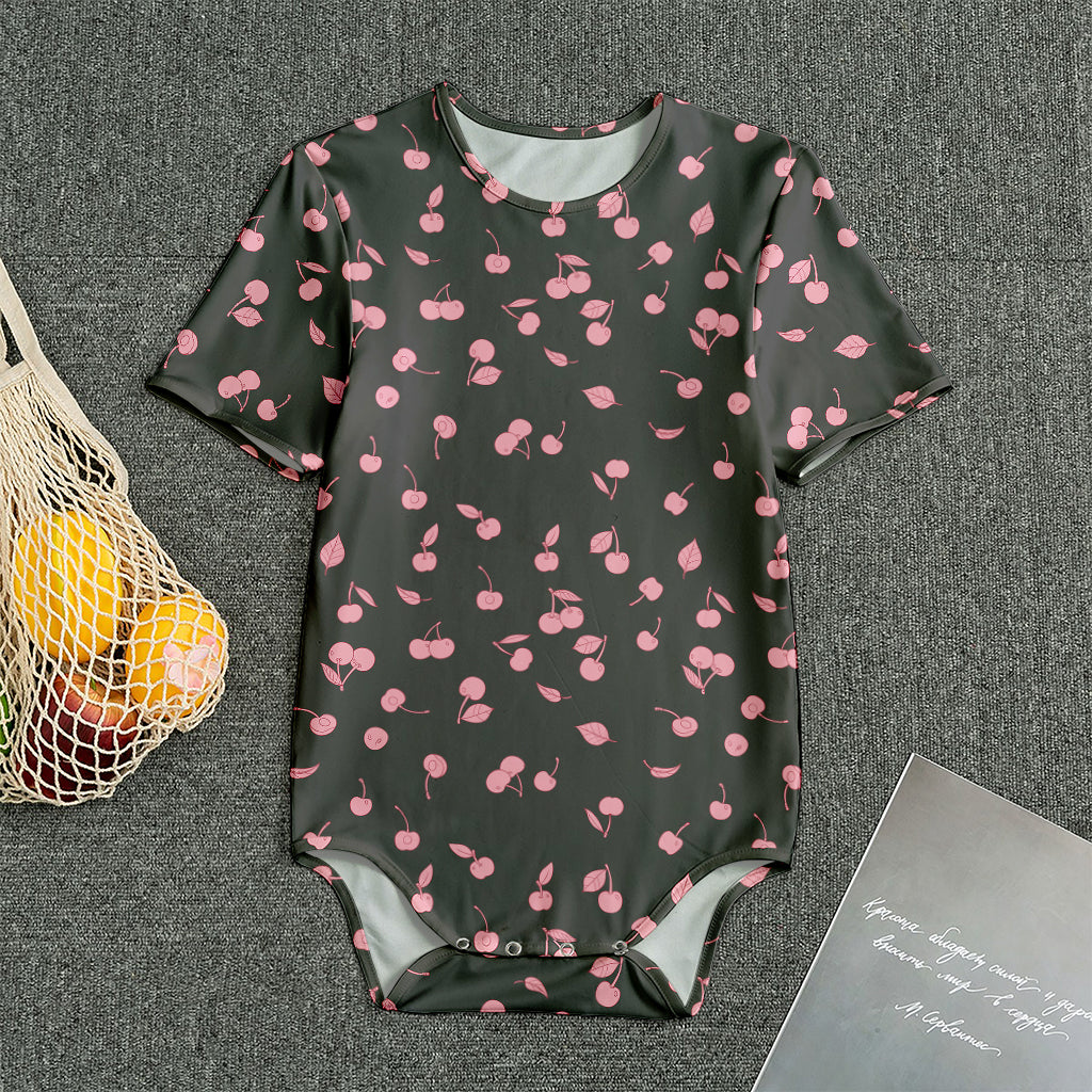 Pink Cherry Pattern Print Men's Bodysuit