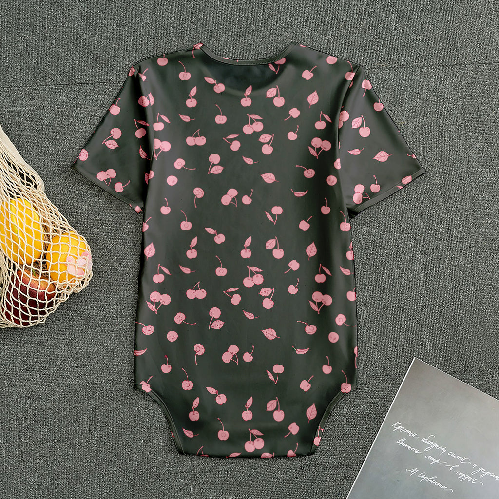 Pink Cherry Pattern Print Men's Bodysuit