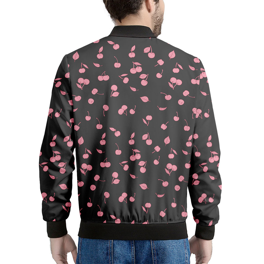 Pink Cherry Pattern Print Men's Bomber Jacket