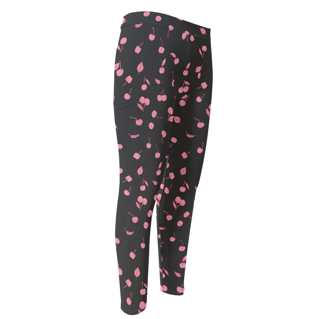 Pink Cherry Pattern Print Men's Compression Pants