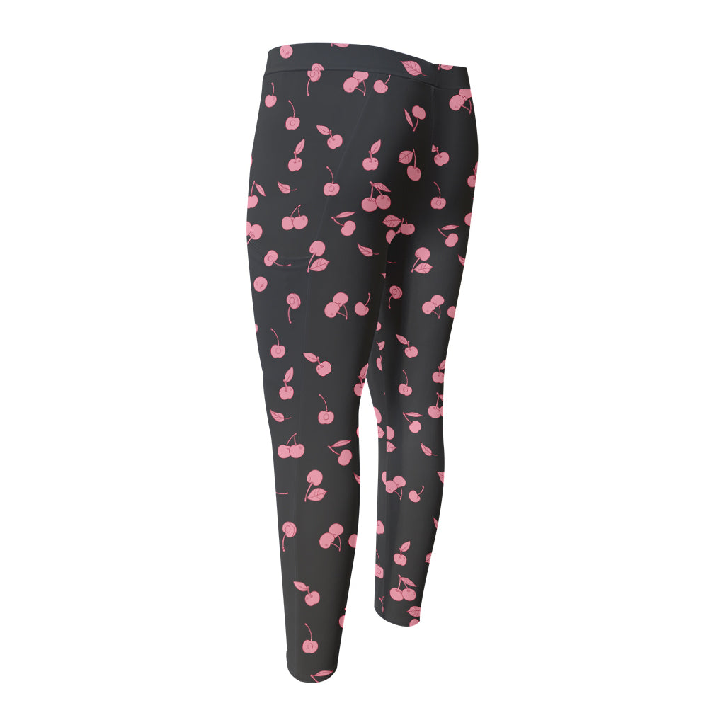 Pink Cherry Pattern Print Men's Compression Pants